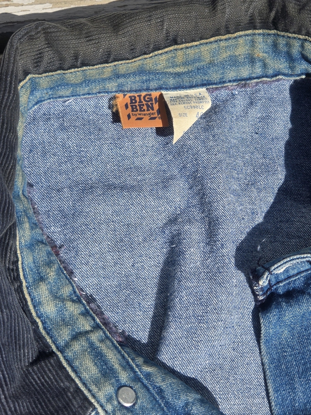 Vintage Big Ben By Wrangler Blue Denim Jacket with Dark Contrast Collar - Picture 6 of 10